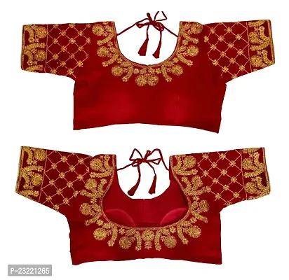SHYAMLATA Women's Embroidered Vichitra Regular Fit Half Sleeve Round Neck Blouse (B-117)-thumb0