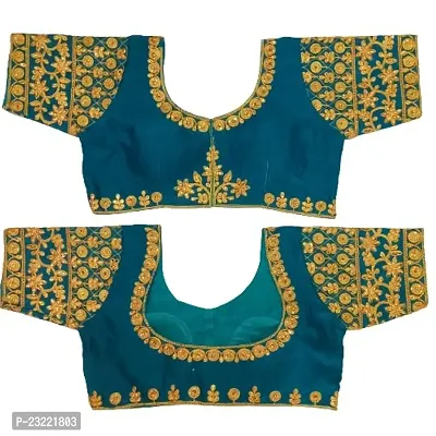 SHYAMLATA Women's Embroidered Vichitra Regular Fit Half Sleeve Round Neck Blouse (B-126)-thumb0