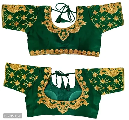 SHYAMLATA Women's Embroidered Vichitra Regular Fit Half Sleeve Round Neck Blouse (B-109)