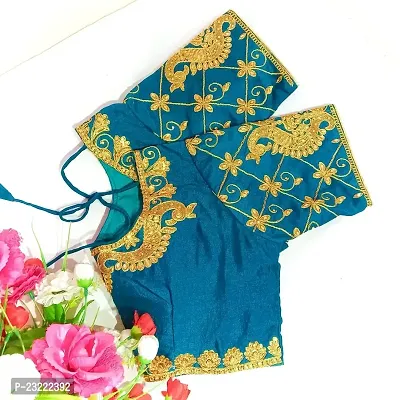 SHYAMLATA Women's Embroidered Vichitra Regular Fit Half Sleeve Round Neck Blouse (B-109)-thumb3