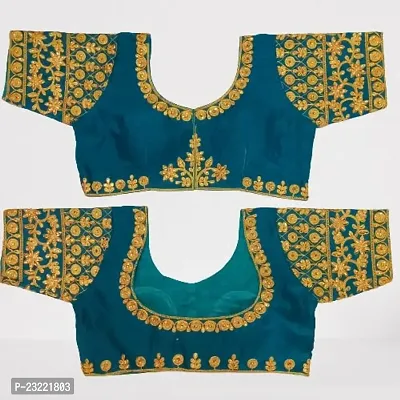 SHYAMLATA Women's Embroidered Vichitra Regular Fit Half Sleeve Round Neck Blouse (B-126)-thumb2