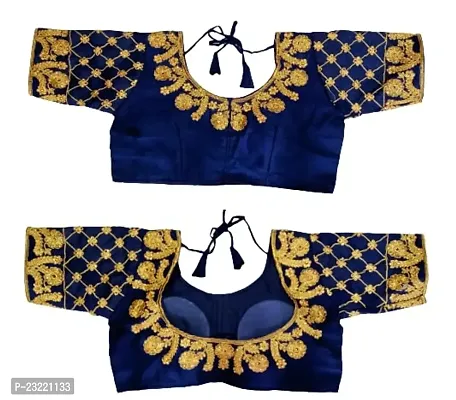 SHYAMLATA Women's Embroidered Vichitra Regular Fit Half Sleeve Round Neck Blouse (B-101)-thumb0