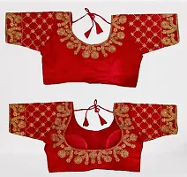 SHYAMLATA Women's Embroidered Vichitra Regular Fit Half Sleeve Round Neck Blouse (B-101)-thumb1