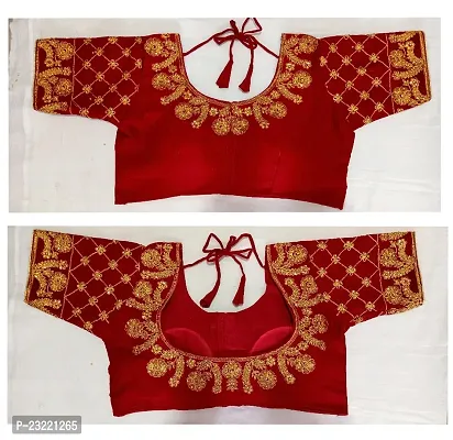 SHYAMLATA Women's Embroidered Vichitra Regular Fit Half Sleeve Round Neck Blouse (B-117)-thumb3