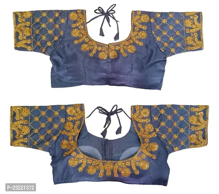 SHYAMLATA Women's Embroidered Vichitra Regular Fit Half Sleeve Round Neck Blouse (B-117)-thumb0
