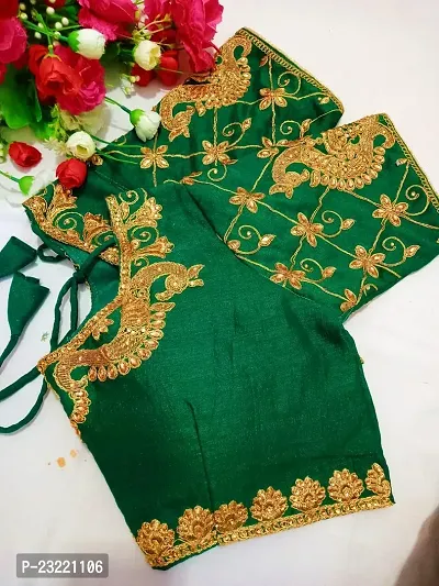 SHYAMLATA Women's Embroidered Vichitra Regular Fit Half Sleeve Round Neck Blouse (B-109)-thumb3