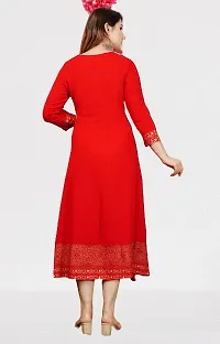 Elegant Rayon Red Boat Neck 3/4 Sleeves Golden Print Kurta And Dupatta Set For Women-thumb1