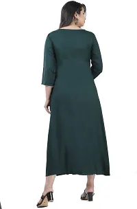 Elegant Rayon Bottle Green V Neck 3/4 Sleeves Embroidered Kurta For Women-thumb1