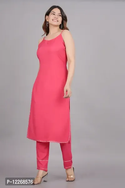 Elegant Rayon Pink  Sleeveless Solid Kurta And Pant Set For Women-thumb5