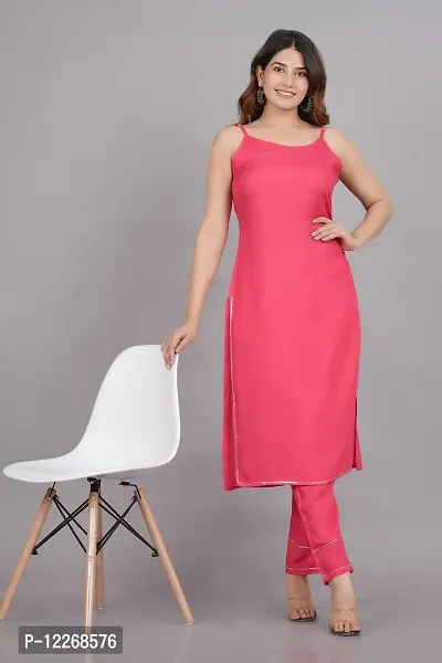 Elegant Rayon Pink  Sleeveless Solid Kurta And Pant Set For Women-thumb0