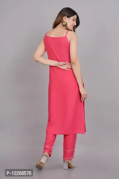 Elegant Rayon Pink  Sleeveless Solid Kurta And Pant Set For Women-thumb2