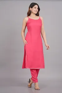 Elegant Rayon Pink  Sleeveless Solid Kurta And Pant Set For Women-thumb2