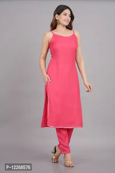 Elegant Rayon Pink  Sleeveless Solid Kurta And Pant Set For Women-thumb3