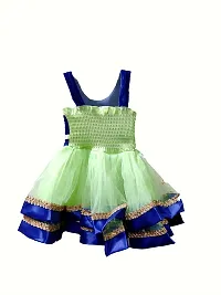 socho samjo Baby Girl's Frock (Blue and Green, 0-3 Months)-thumb1