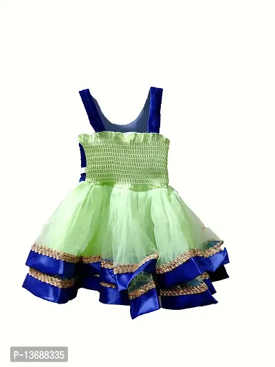 socho samjo Baby Girl's Frock (Blue and Green, 0-3 Months)-thumb2