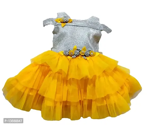 Stumble Fashion Baby Girls Dress middi Knee Length Fancy birthdayfrock Yellow-thumb0