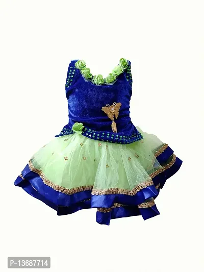 socho samjo Baby Girl's Frock (Blue and Green, 3-6 Months)