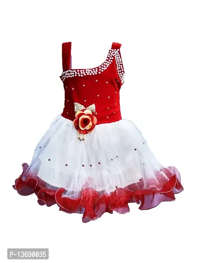 socho samjo Baby Girl's Knee Length Dress (ssd_Red_3-6 Months)-thumb0