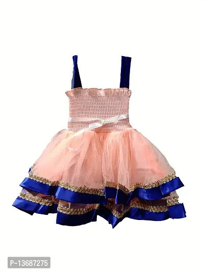 socho samjo Baby Girl's Frock (Blue and Orange, 9-12 Months)-thumb2