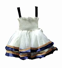 socho samjo Baby Girl's Frock (White and Blue, 0 to 1 Year)-thumb1