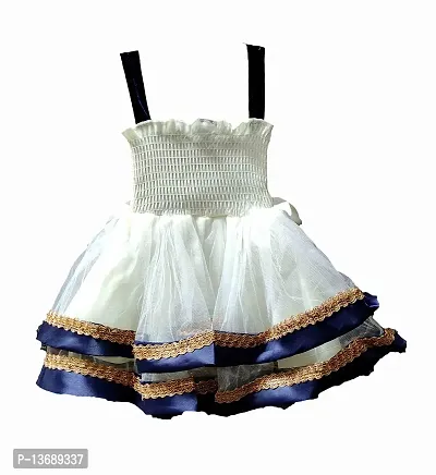 socho samjo Baby Girl's Frock (White and Blue, 0 to 1 Year)-thumb2