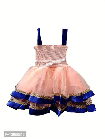 socho samjo Baby Girl's Frock (Blue and Orange, 3-6 Months)-thumb2