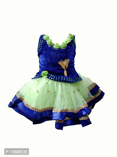socho samjo Baby Girl's Frock (Blue and Green, 0-3 Months)-thumb0