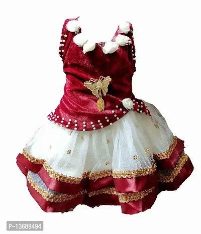 socho samjo Baby Girl's Frock (White and Red, 0 Months-12 Months)