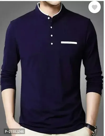 Stylish Navy Blue Cotton Tees For Men-thumb0