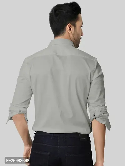 Stylish Grey Cotton Long Sleeves Solid Shirt For Men-thumb3