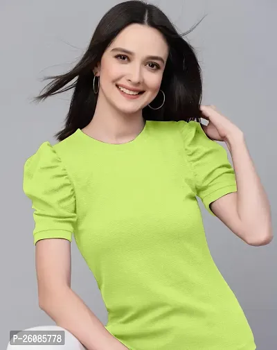 Elegant Neon Green Lycra Solid Top For Women