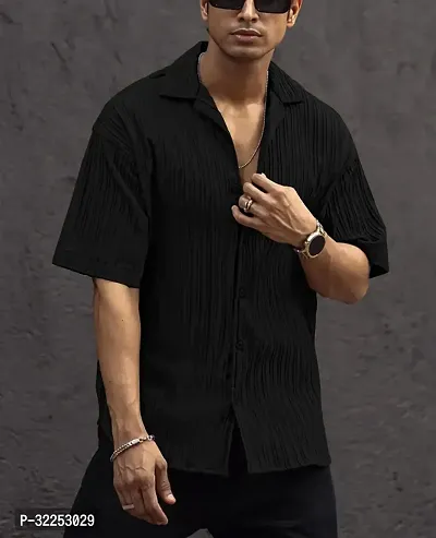 Reliable Black Cotton Blend Striped Casual Shirt For Men