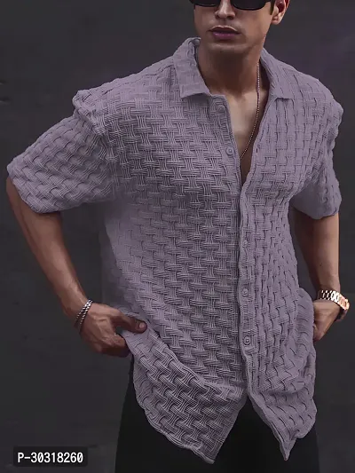 Reliable Purple Polycotton Self Pattern Casual Shirt For Men-thumb2