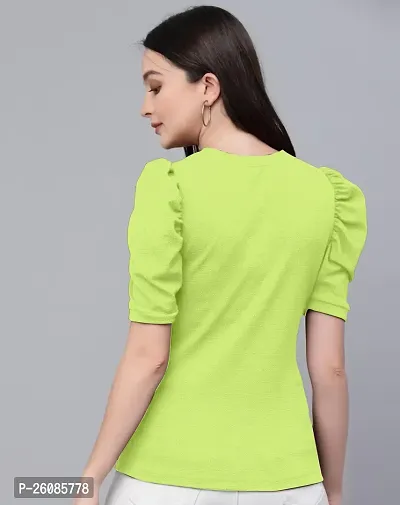 Elegant Neon Green Lycra Solid Top For Women-thumb2