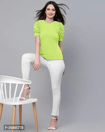 Elegant Neon Green Lycra Solid Top For Women-thumb3