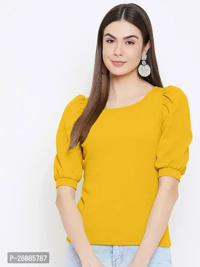 Elegant Yellow Lycra Solid Top For Women-thumb0