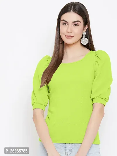 Elegant Neon Green Lycra Solid Top For Women