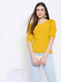 Elegant Yellow Lycra Solid Top For Women-thumb3