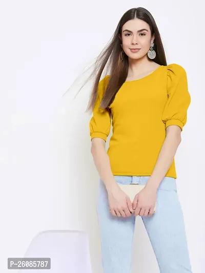 Elegant Yellow Lycra Solid Top For Women-thumb4