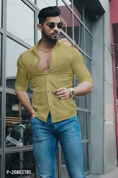 Stylish Khaki Cotton Long Sleeves Solid Shirt For Men-thumb4