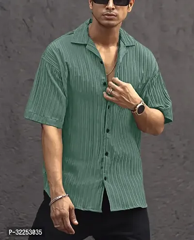 Reliable Green Cotton Blend Striped Casual Shirt For Men