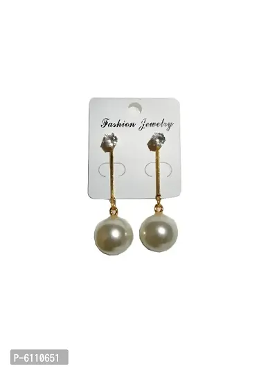 Trendy Gold Plated Pearl Drop Earrings for Girls and Women-thumb0