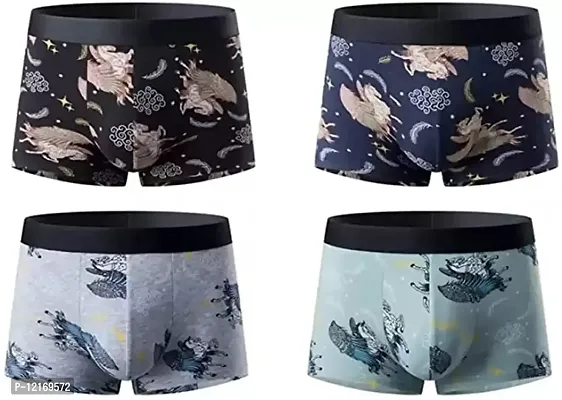 Men's Cotton Ice Silk Briefs Men Boxer Brief | Men Extra-Thin Ice Silk Elasticity | (PACK OF 4) (Color and Print Send as per Stock availability)-thumb0