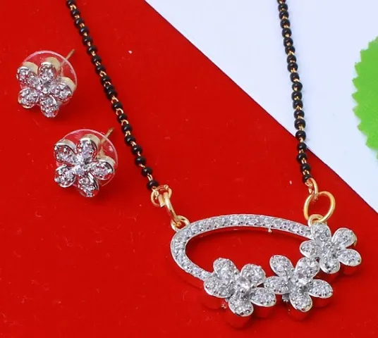 Designer AD Stone Mangalsutra Sets with Earrings