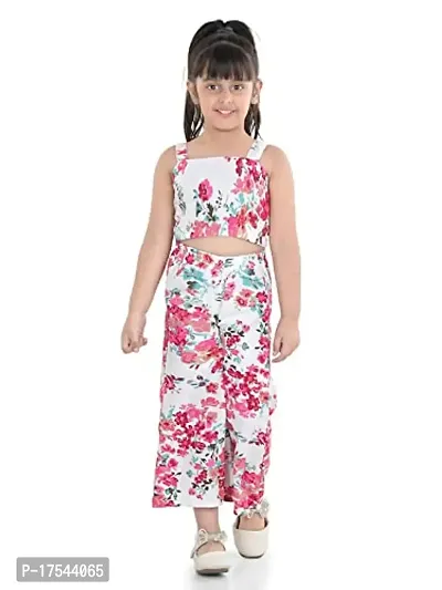 Aww Hunnie Girls Casual Sleeveless Crop Floral Printed Top with Calf Length Pant Set- Multicolor