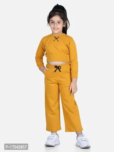 Aww hunnie autumn winter wear Girls track suit terry cotton crop full sleeve top and pajama with 2 pckets I Girls full sleeve top and pajama set I-thumb4