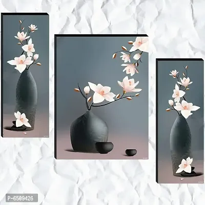 Aaputri Set of 3 Floral Pots UV Textured Multi-Effect MDF Framed Wall Painting For Living Room (Multicolour, 12 Inch x 18 Inch-thumb0