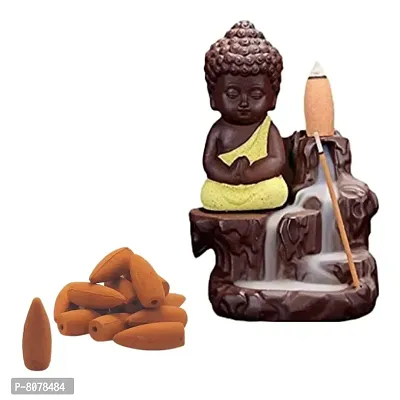 Backflow Smoke Monk Bhudhha fountain with 10 free incense cones handicraft home decor gift item-thumb0