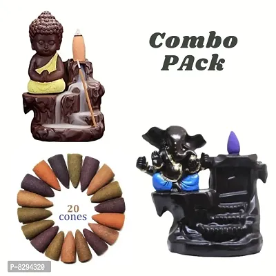 Combo Set of Shree Ganesh Ganesha Smoke Fountain || Smoke Backflow Fountain|| Incense Cone Burner||Gift Item|| Incense Cone Holder || Fog Fountain with Free 20 Scented Cones-thumb0