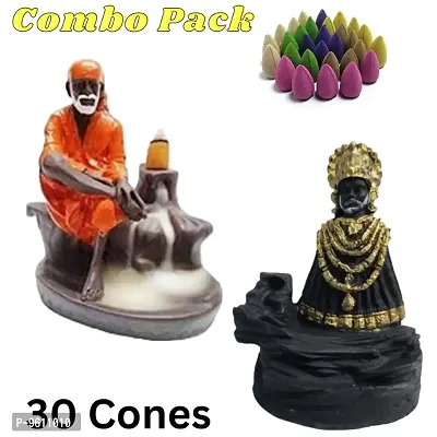 Khatushyam ji baba- Sai Baba Combo, Smoke Fountain Backflow Waterfall Cone Incense Holder Showpiece Statue with 30 Back Flow Incense Cones-thumb0